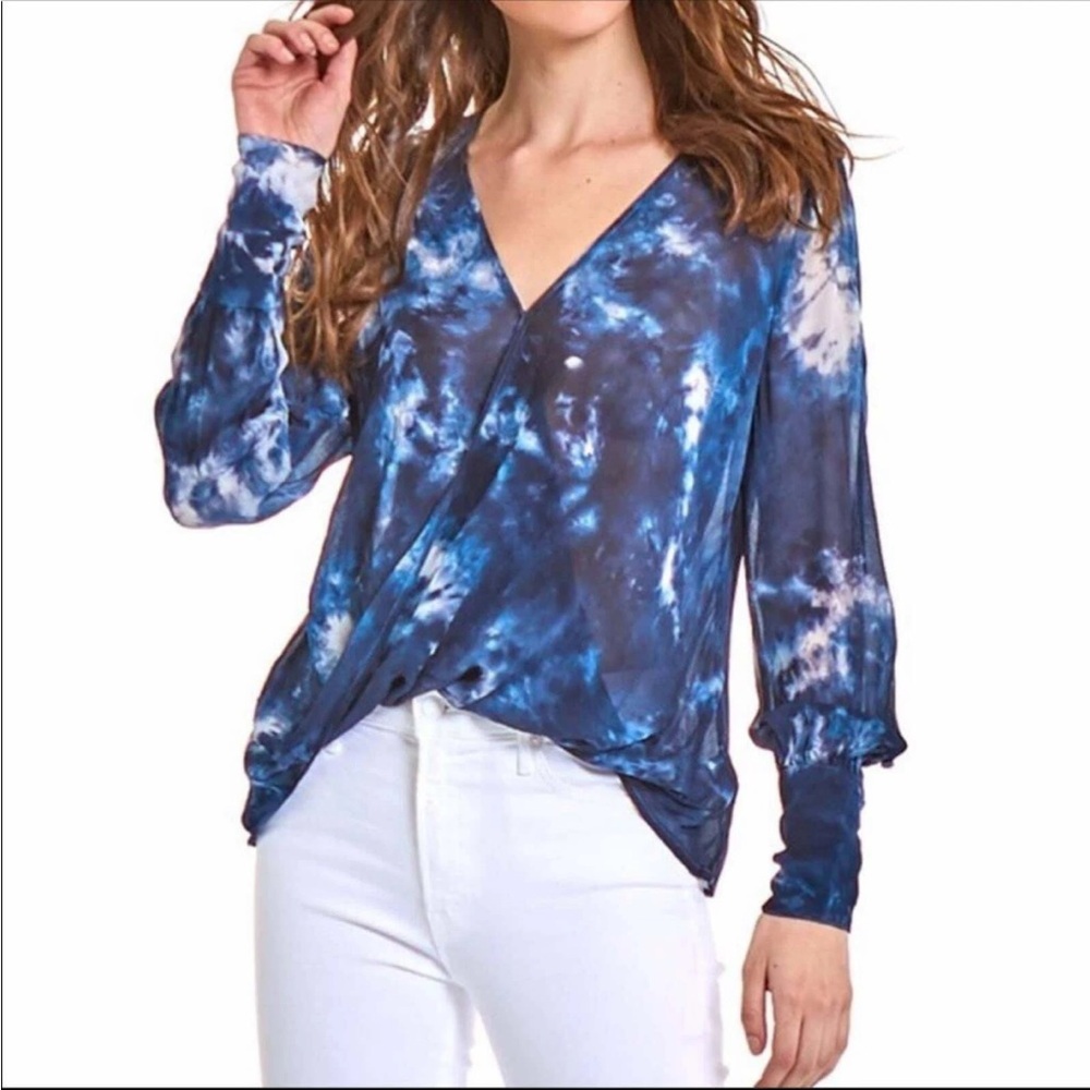 Young, Fabulous & Broke Jonnie Tie Dye Long Cuffed Sleeve Drape Blouse Size L